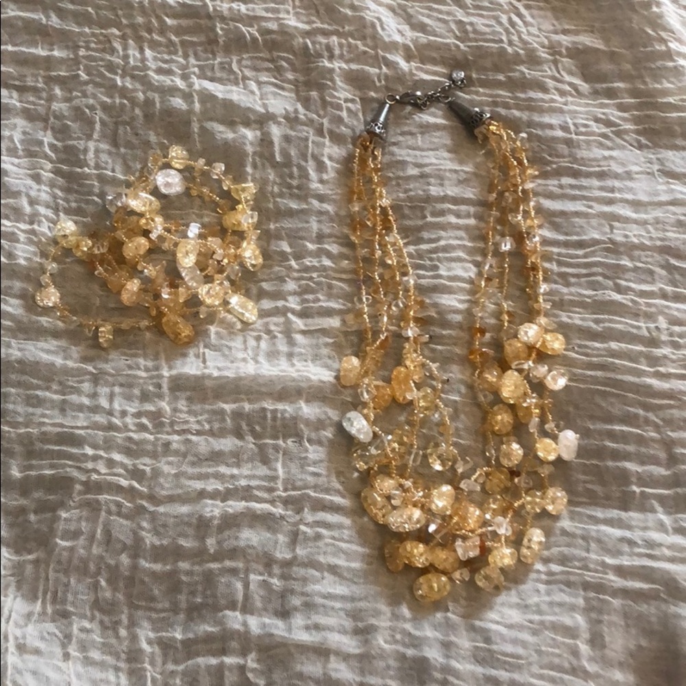 Butterscotch beaded necklace and bracelet set